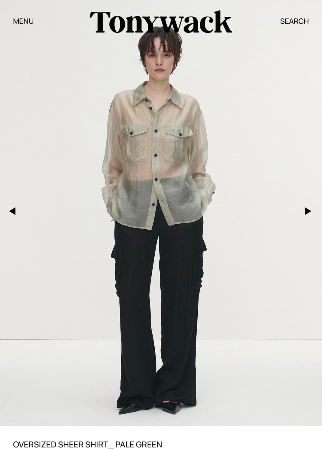 토니웩 oversized sheer shirt pale green 상품이미지2