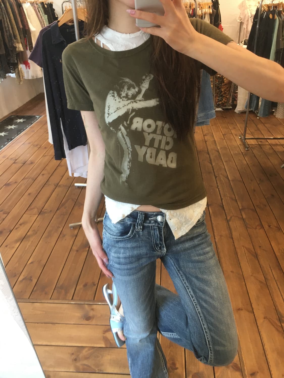 히스테릭글래머 카키 시스루 티셔츠 상품이미지7