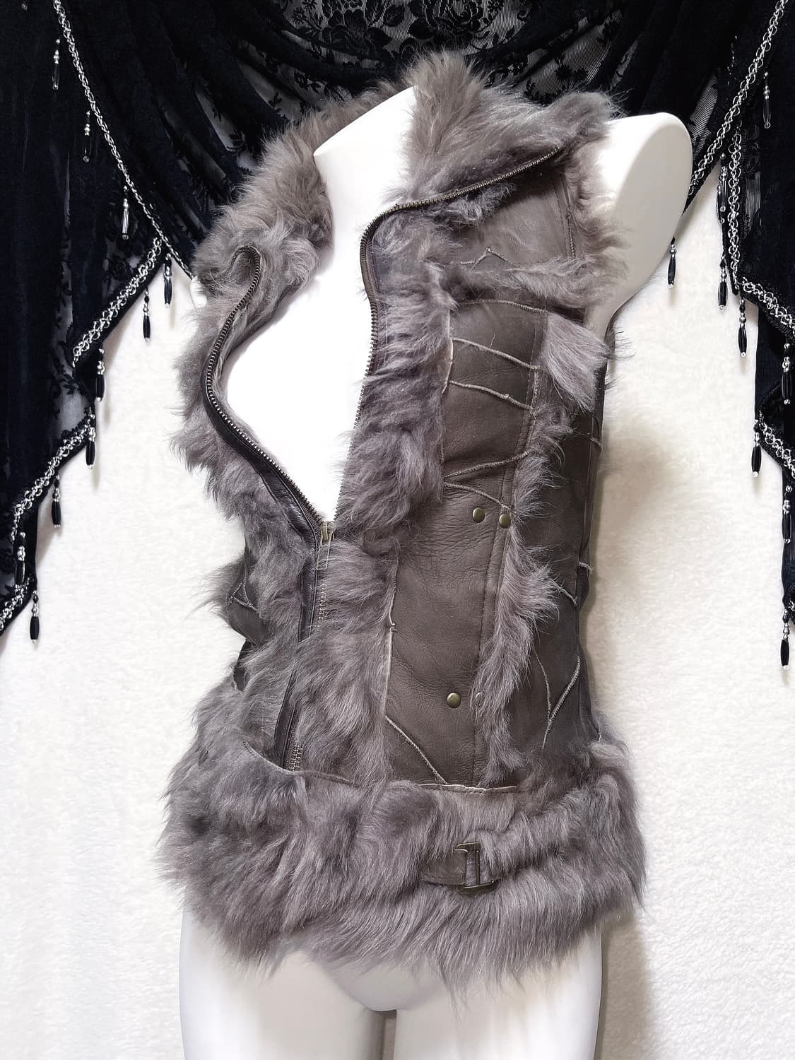 리얼레더 양가죽 퍼트리밍 베스트 조끼 무스탕 y2k 오네갸루 펑크 핀터  상품이미지6