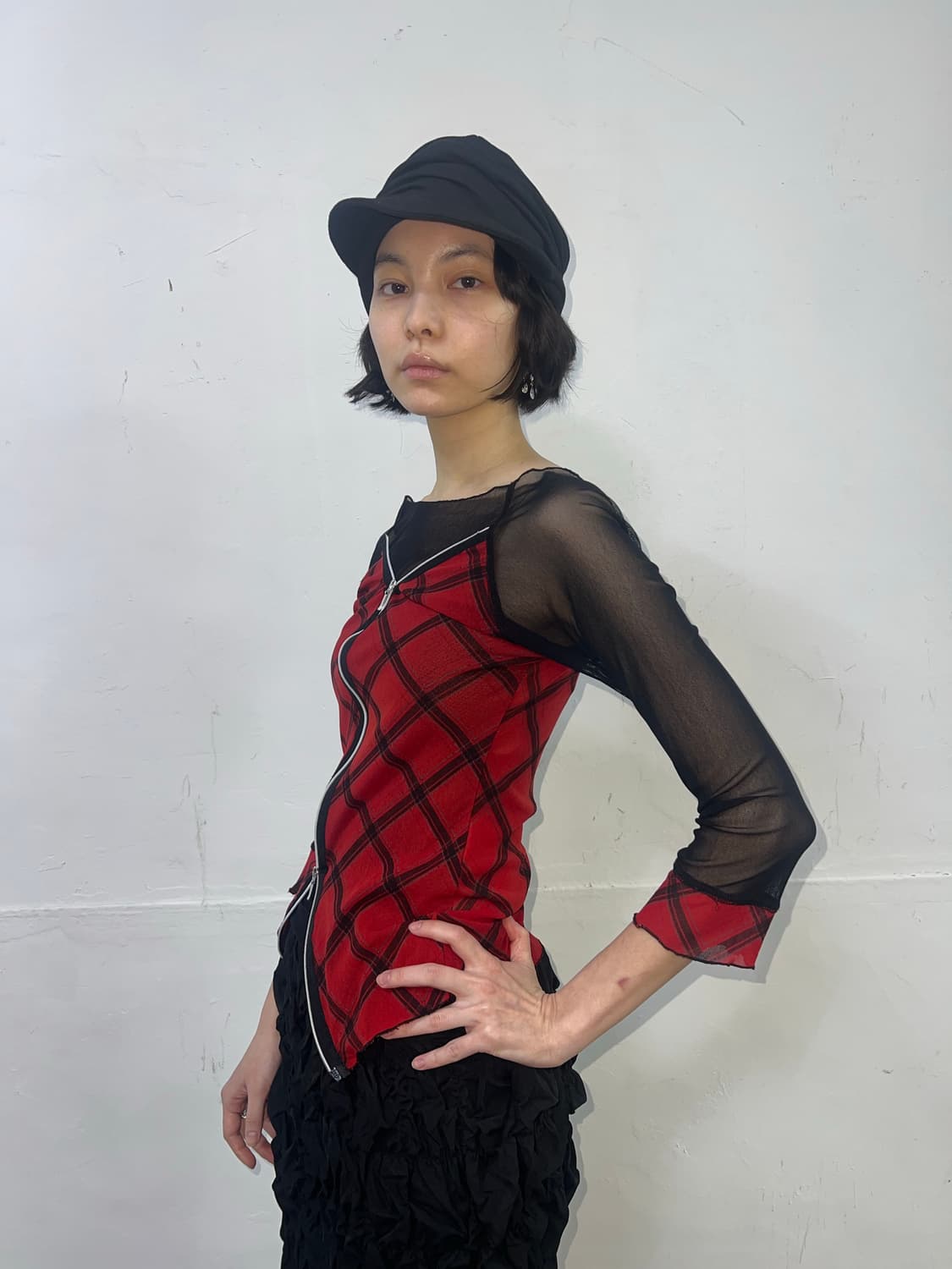 Vintage 체크 레이어드 지퍼 탑 상품이미지1