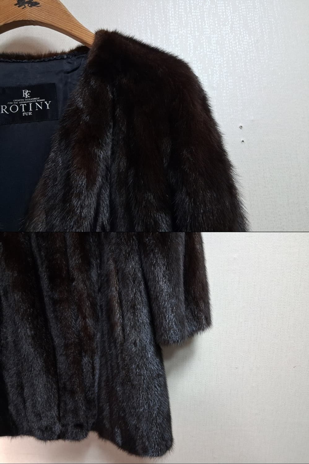 일본구제 ROTINY 밍크하프쟈켓 밍크코트 짙은브라운 검정섞인 66까지 상품이미지4