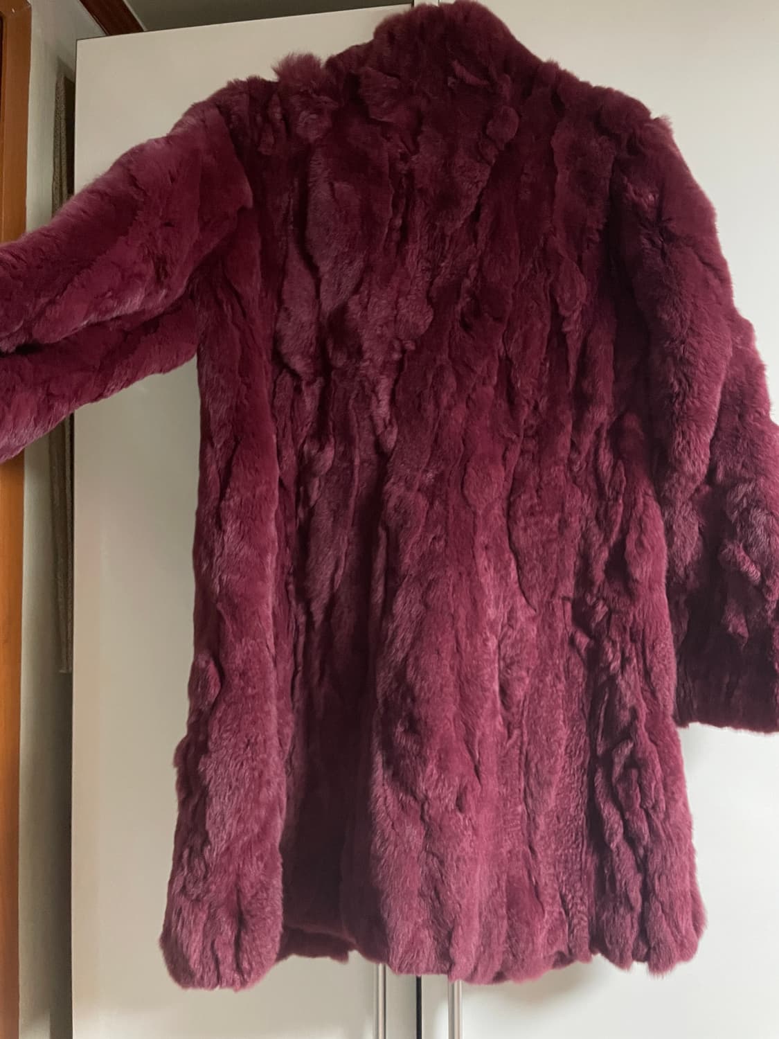 zero degree 천연 모피 토끼(렉스) 코트 버건디 상품이미지4