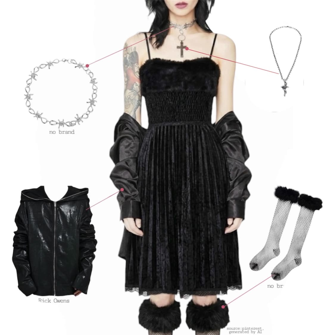 00s 고딕 무드 벨루어퍼 슬립 드레스 상품이미지2