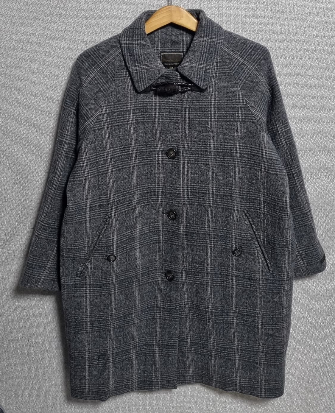 오버핏 S ) 써스데이아일랜드 그레이 체크 울혼방 코트 상품이미지1