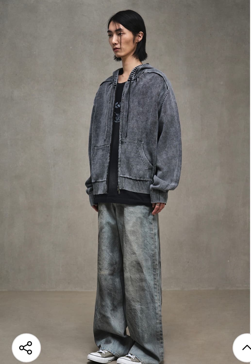 엘무드 피스 다이드 후디 니트 집업 스테인 차콜 상품이미지4