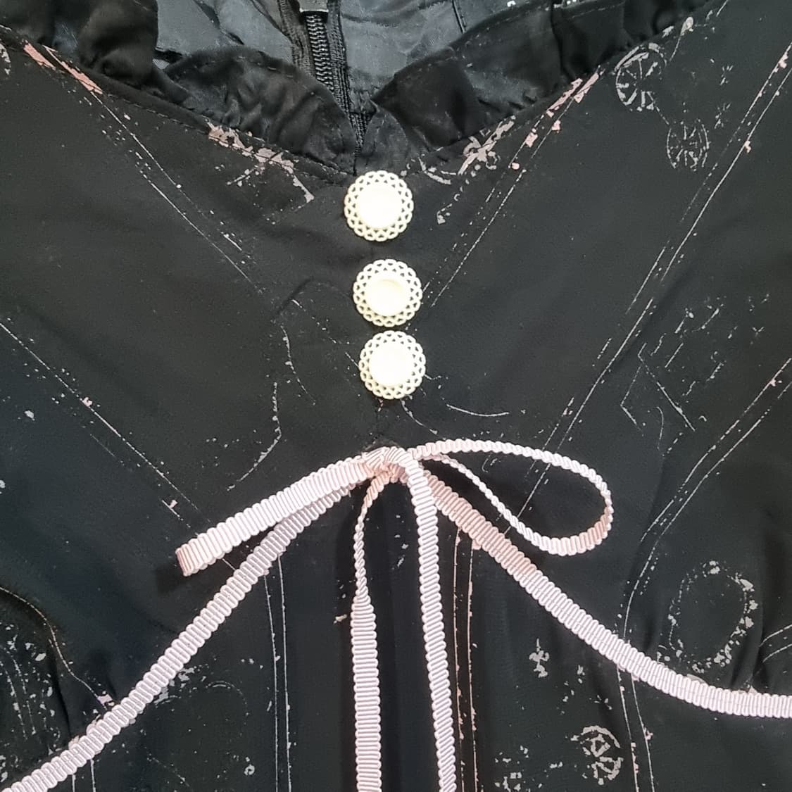 (MILK/밀크) 블랙 쉬폰 프린트 리본 원피스 상품이미지4