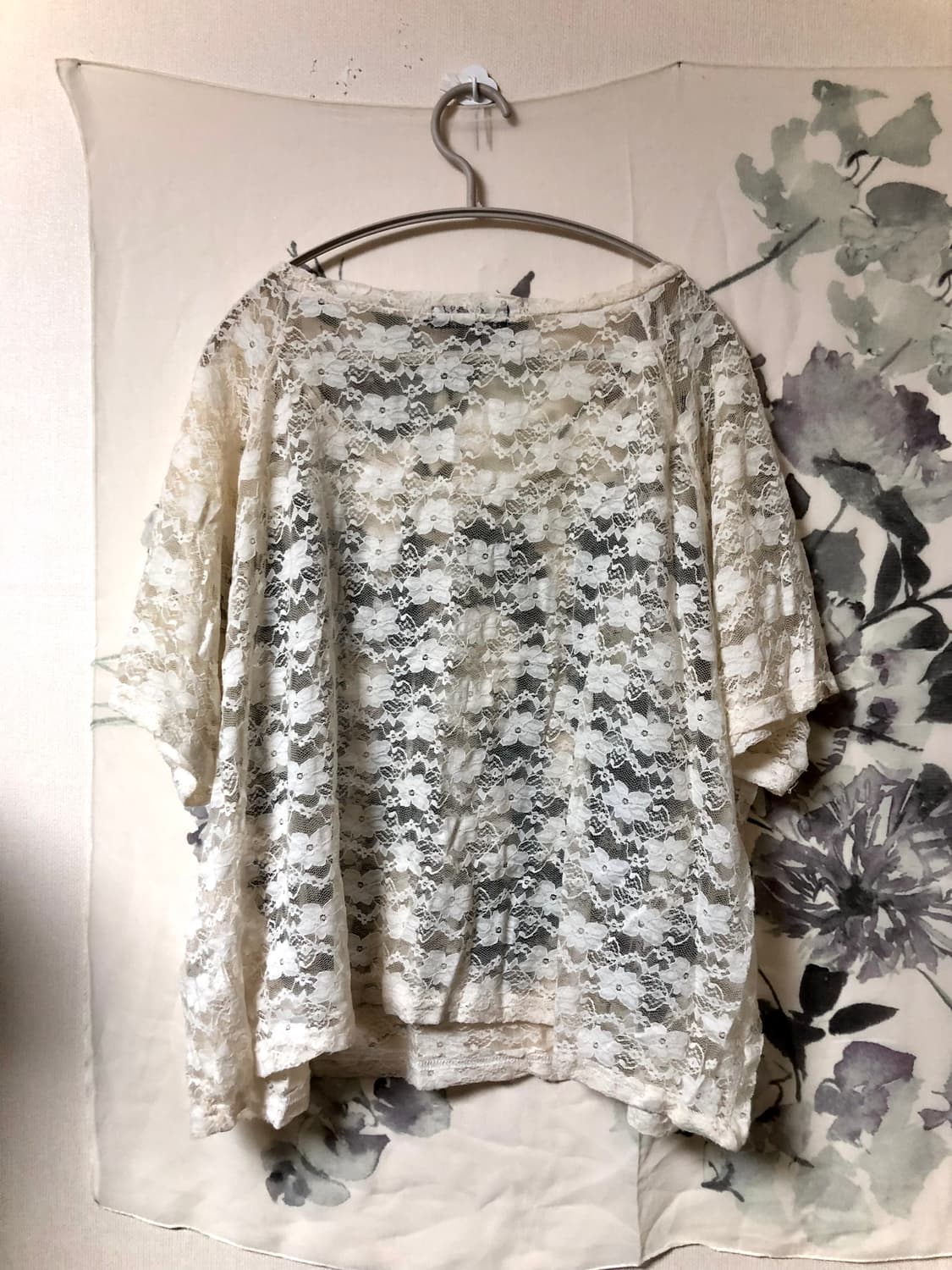 빈티지 레이스 시스루 프린팅 티셔츠 갸루 상품이미지2