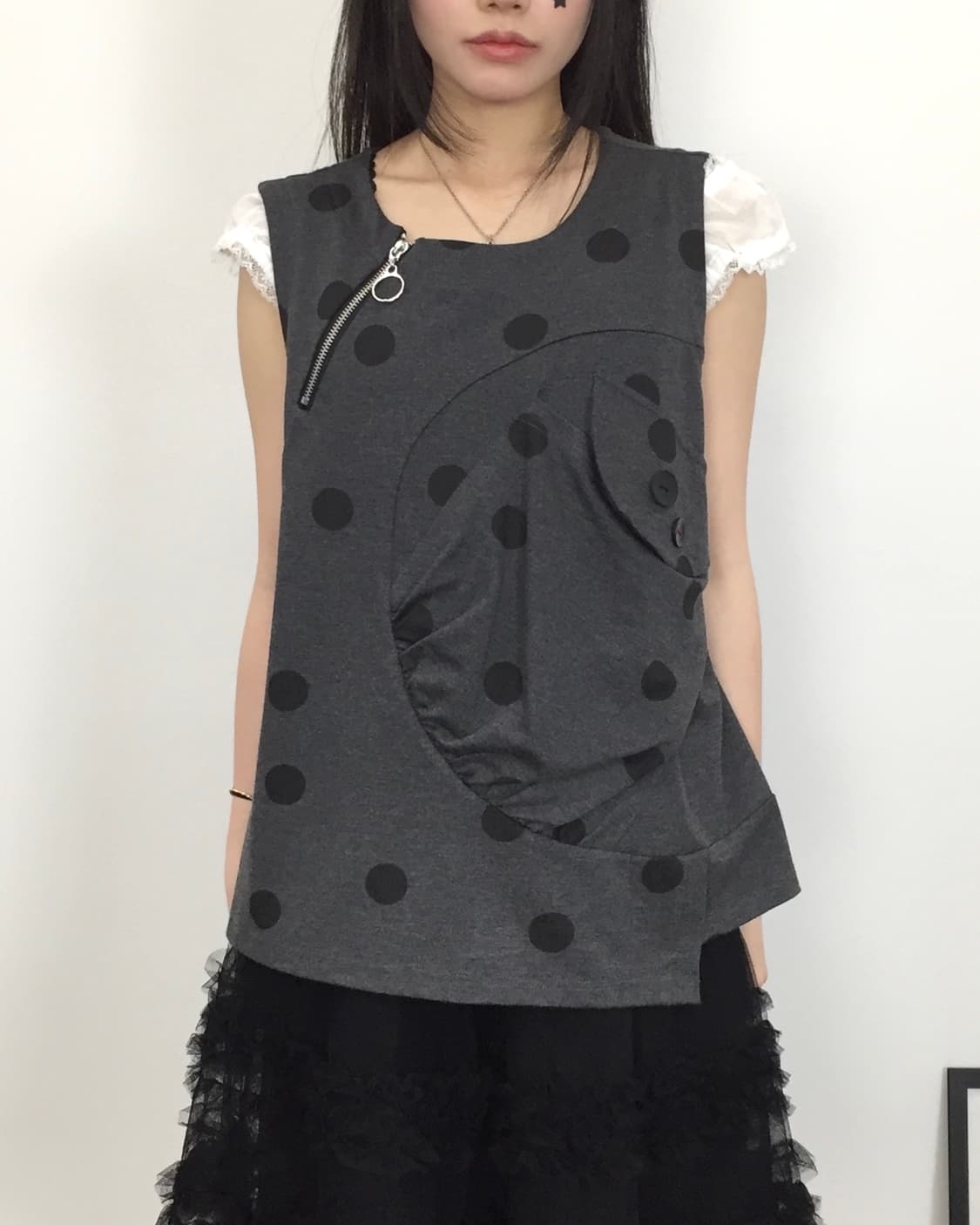 Jpn Asymmetric Polka Dot Sleeveless Top 상품이미지2