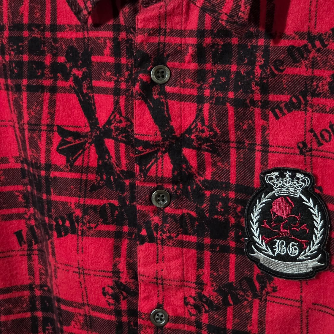 JPN 펑크 스컬 패턴 레드 셔츠 상품이미지3