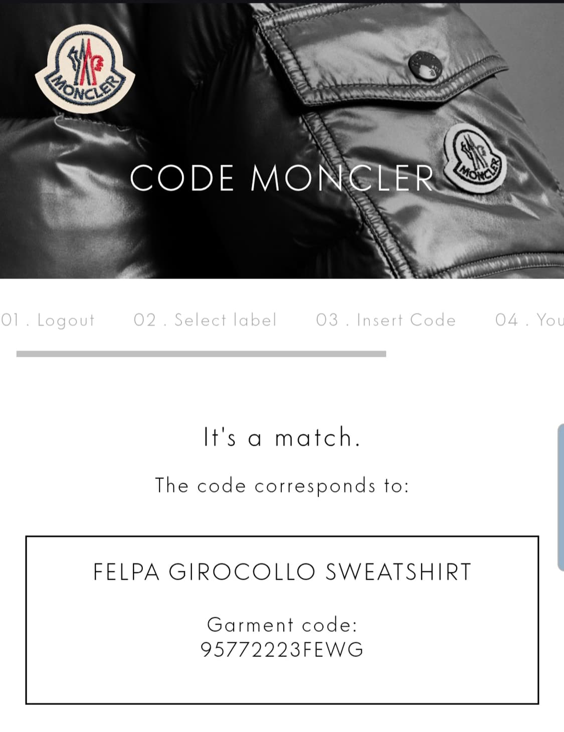 몽클레어 화이트 레터링 얇은기모 맨투맨 S 90 상품이미지10