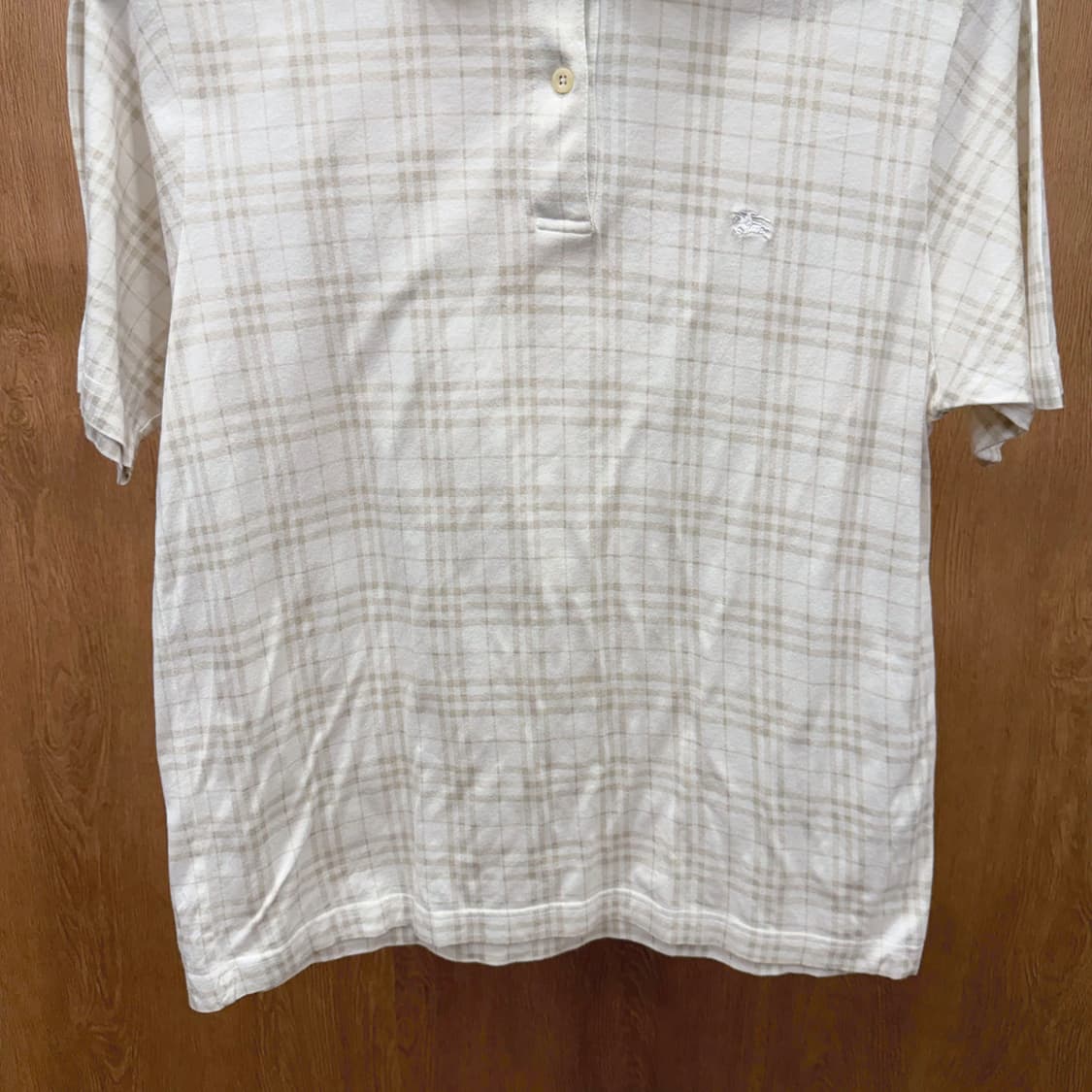 버버리 런던 PK 반팔 티셔츠 베이지 체크 패턴 로고 자수 아이보리 상품이미지5