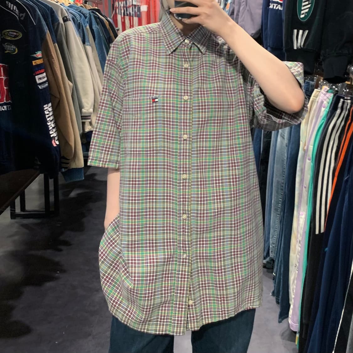 [IM] 타미힐피거 체크 반팔 셔츠 그린 상품이미지2