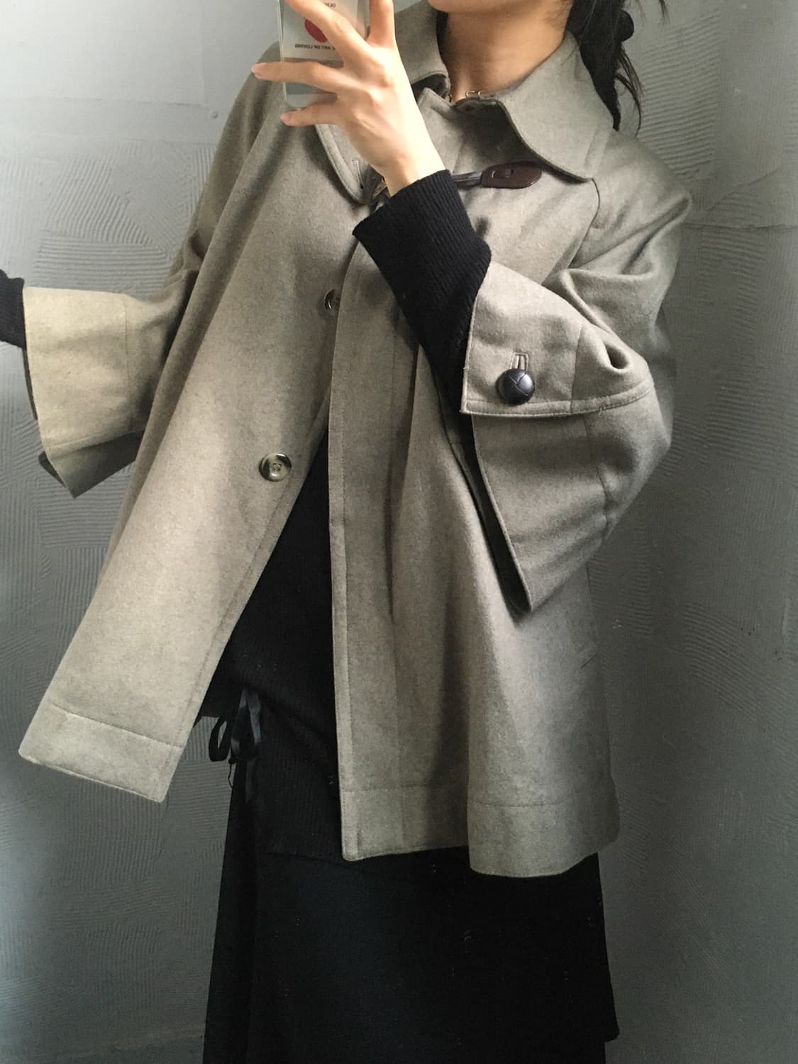 Gloverall 글로버올 그레이 하프 케이프 코트 상품이미지1