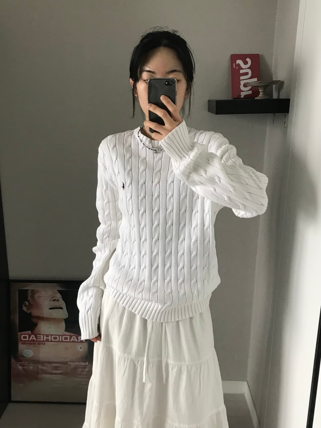 폴로 랄프로렌 포니 로고 화이트 케이블 니트 상품이미지1