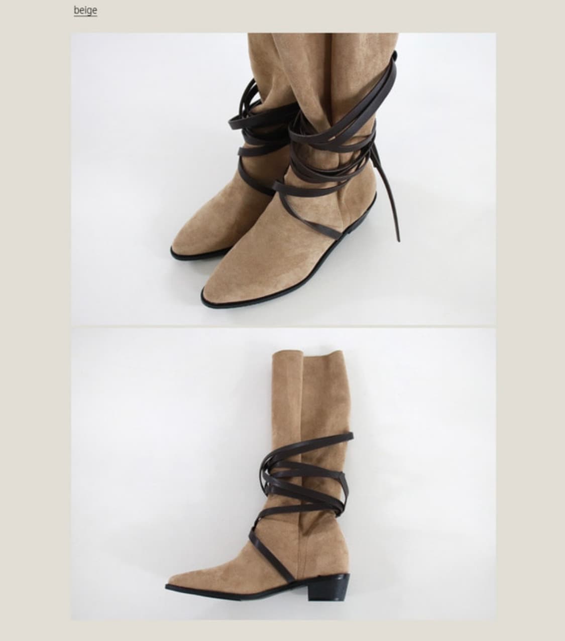 데일리마켓 베이지 가죽레더 스트랩(줄) 부츠 leather boots 상품이미지7