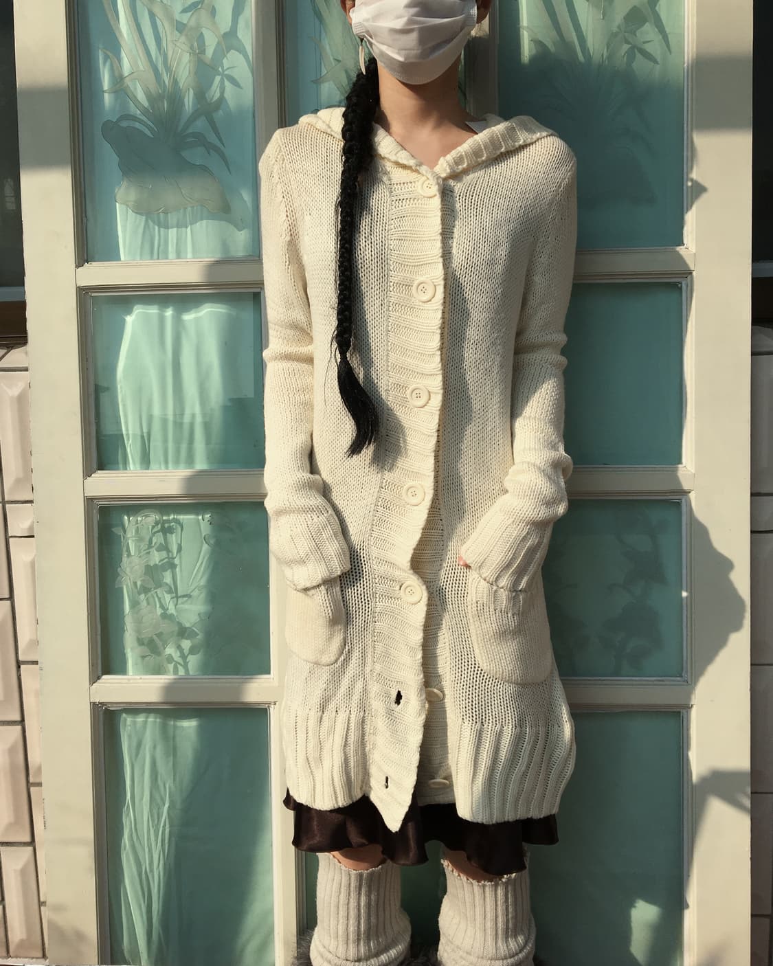 Belted knit hood long cardigan 상품이미지7
