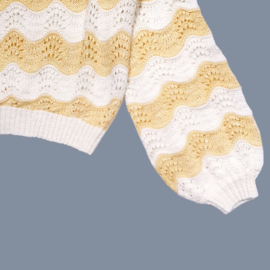 넓은 넥 물결 스트라이프 숏 니트 레몬 옐로 상품이미지5