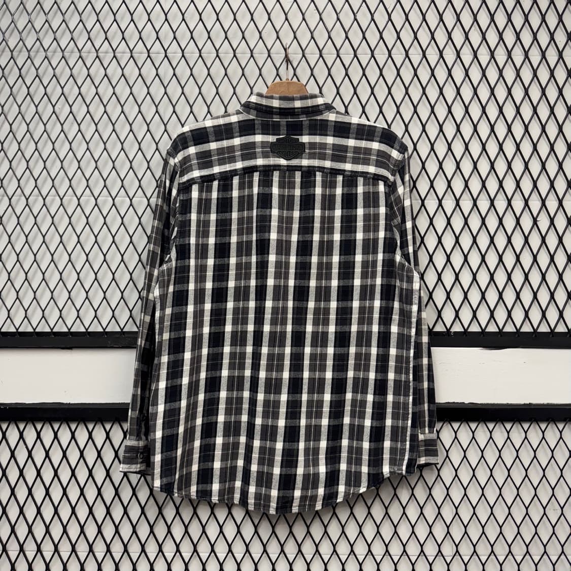 할리데이비슨 긴팔 체크 셔츠 이니셜 로고 포인트 블랙 화이트 상품이미지2
