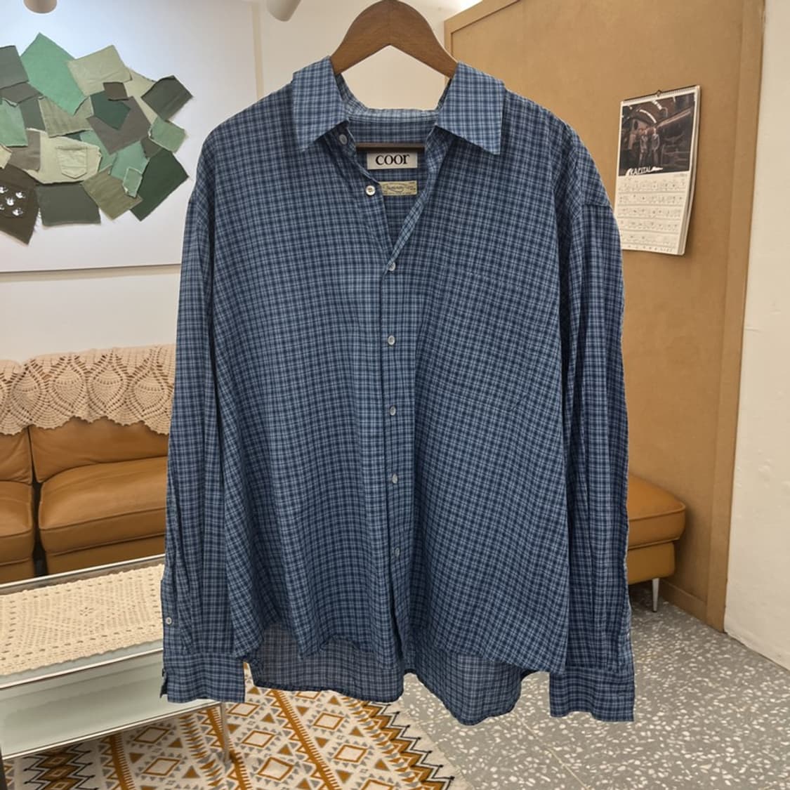 쿠어 빈티지 컨트리 레트로 딥블루 체크 셔츠 L C10663 상품이미지3