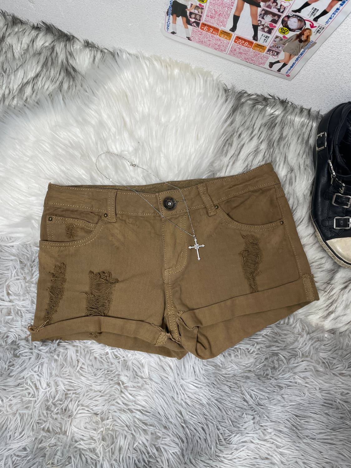 Y2k punk 데미지 브라운 반바지 숏팬츠 상품이미지1