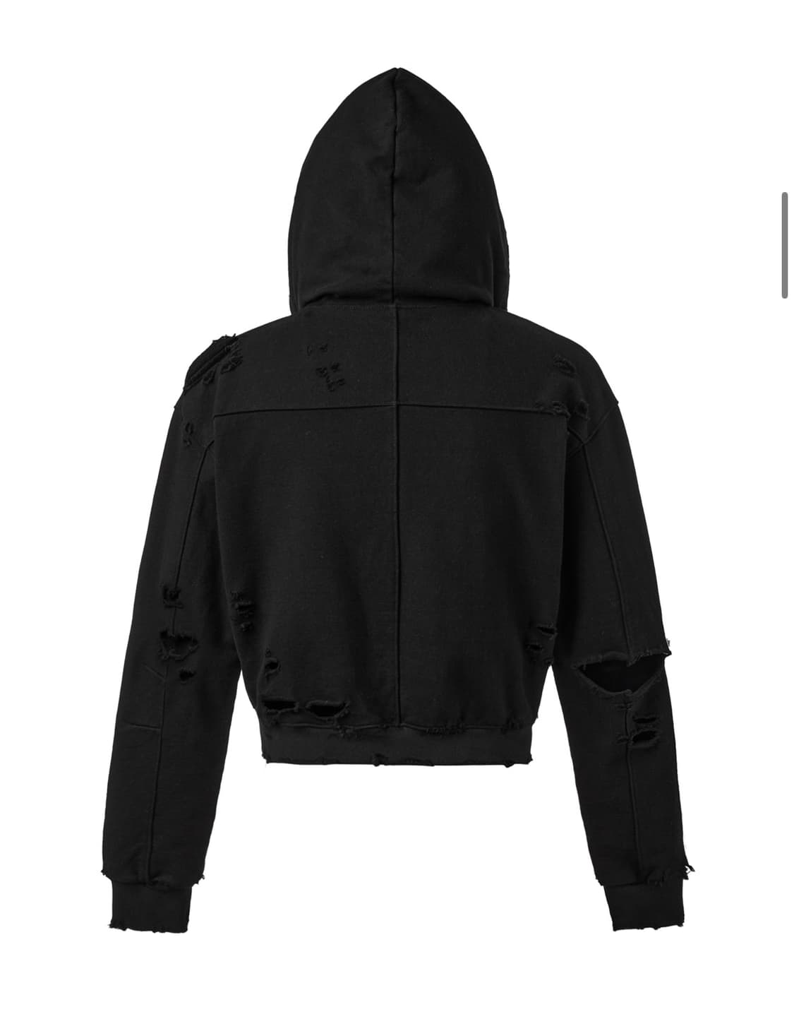 damaged crop zip-up hoodie - black 상품이미지2
