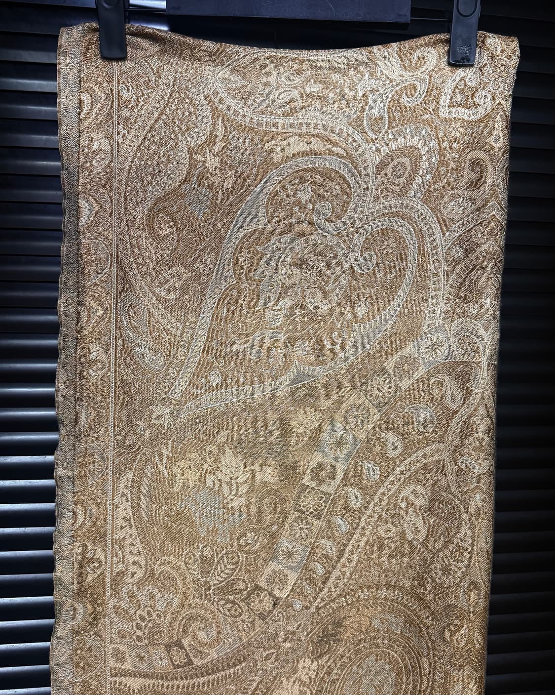 PASHMA 페이즐리 패턴 빈티지 실크 머플러 목도리 에스닉 웨스턴 골드 상품이미지5