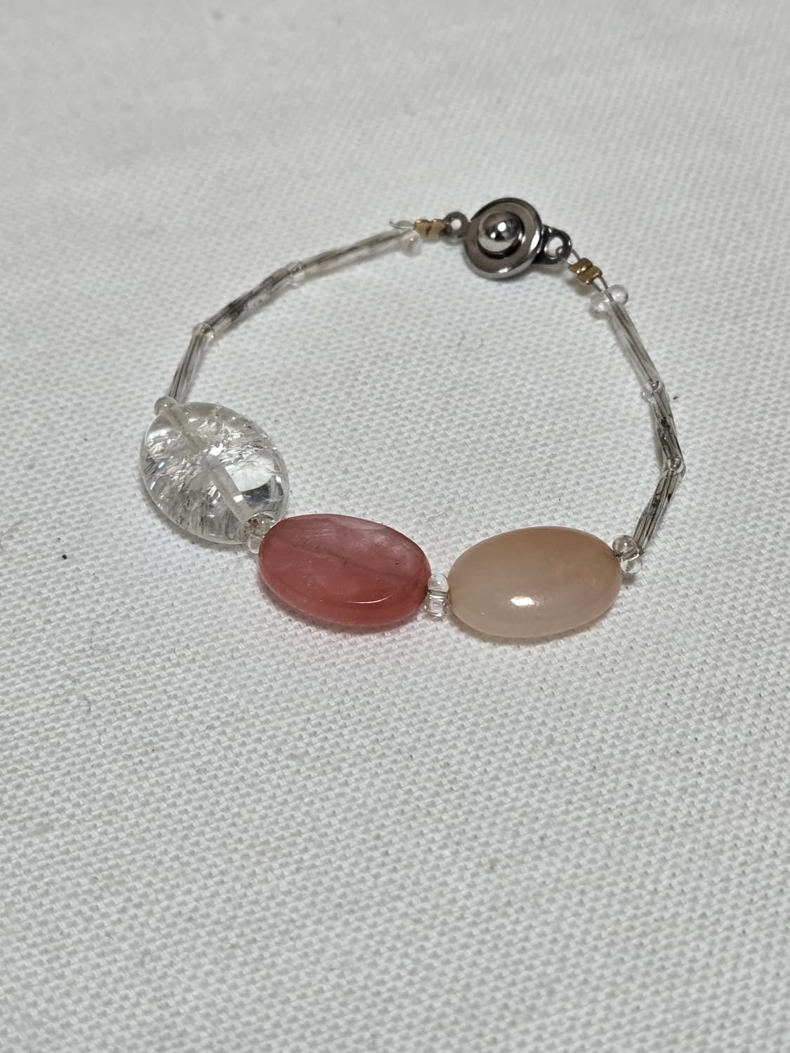 빈티지 믹스 원석 팔찌 크랙수정 로즈톤 내포수정 포인트 상품이미지2