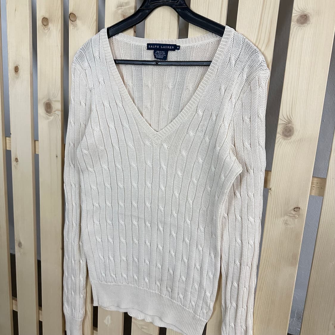 (M) 폴로 크림 베이지 케이블 니트 스웨터 상품이미지2