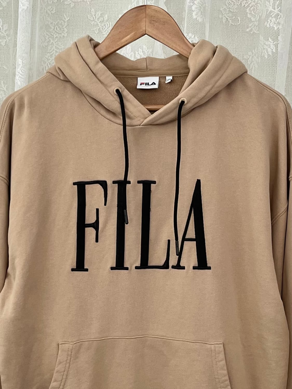 L) 휠라 루즈핏 빅로고 후드 티셔츠 베이지 상품이미지3