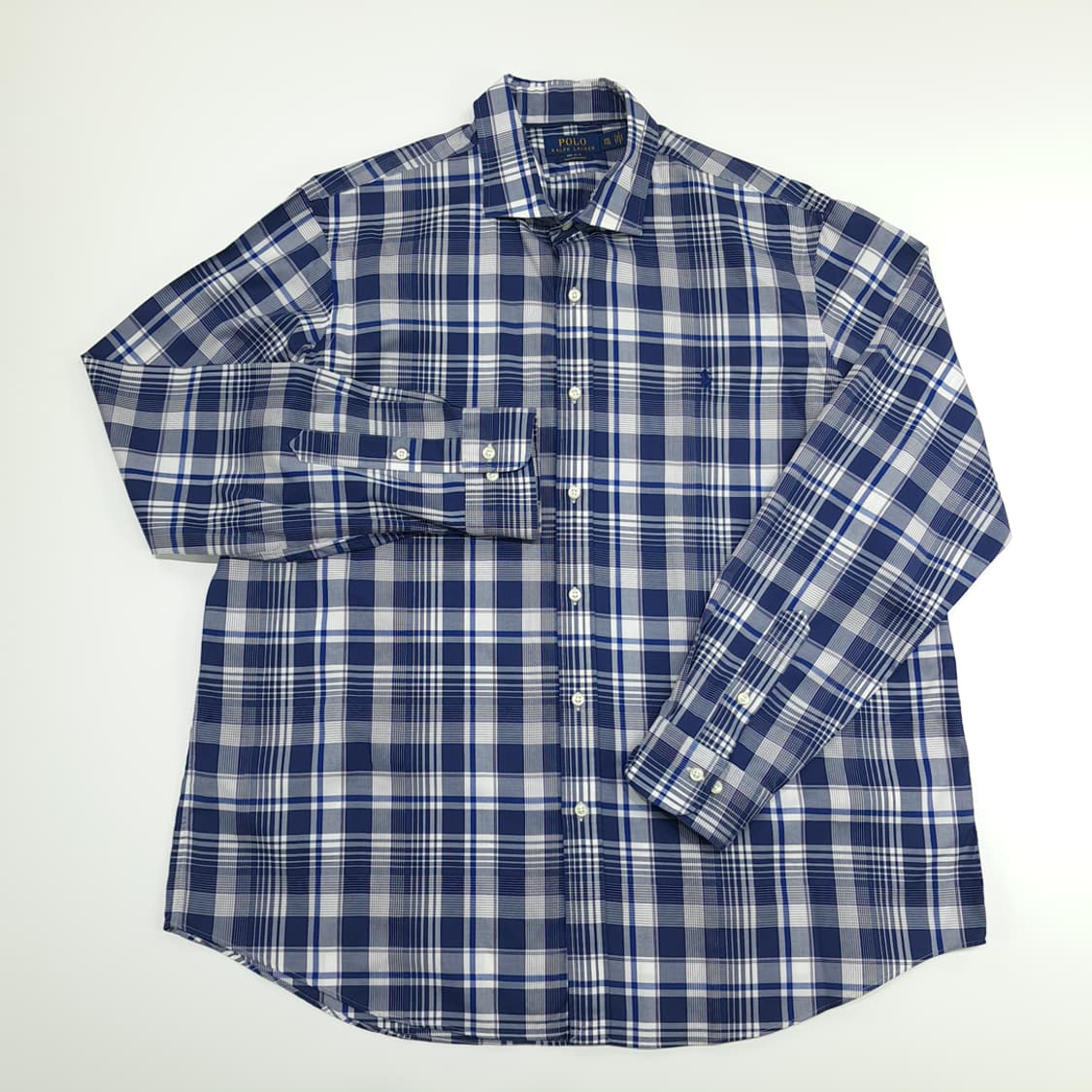 CN764 2XL 폴로 랄프로렌 네이비 엘라스틴 체크 긴팔 셔츠 남방 상품이미지2