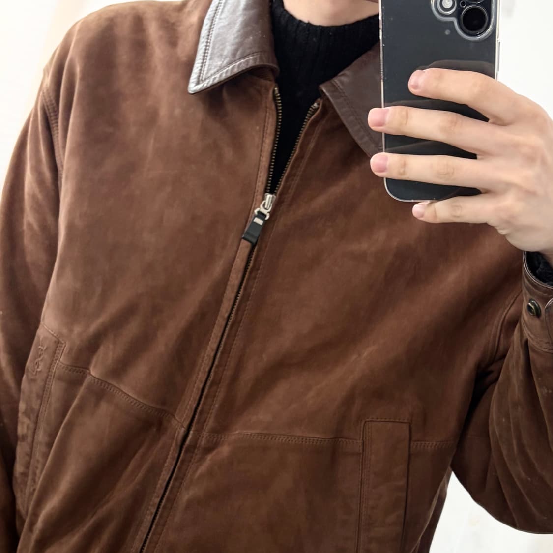 입생로랑 90s 레더카라 양가죽 스웨이드 봄버 자켓 상품이미지3