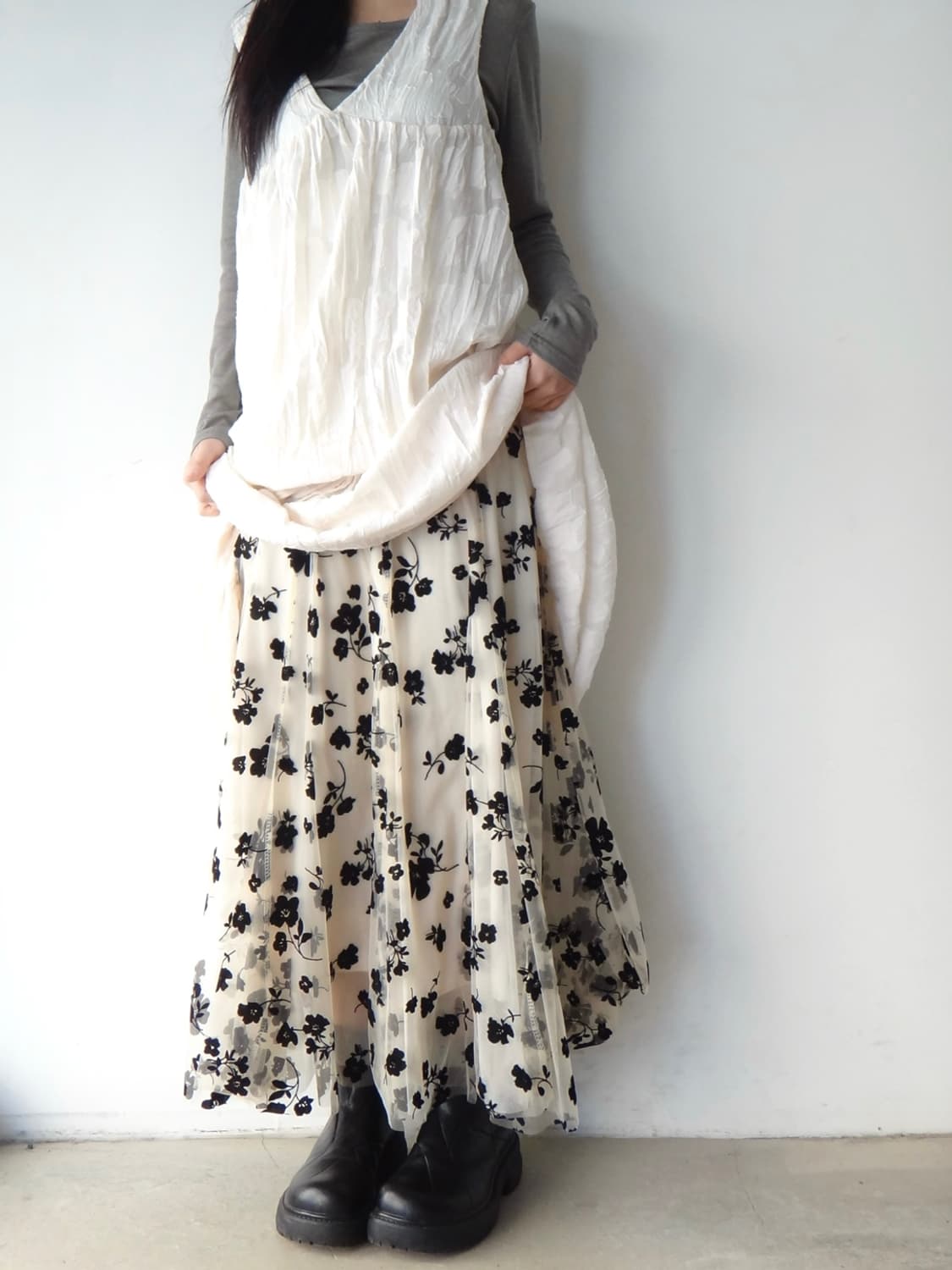 Spring flower tulle skirt / ivory 상품이미지6