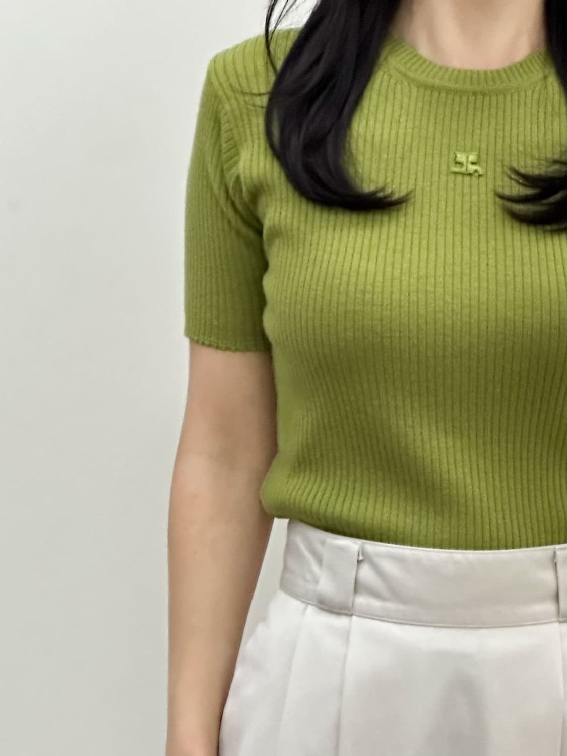 courreges / 꾸레쥬 올리브그린 골지 울 반팔 니트  상품이미지10