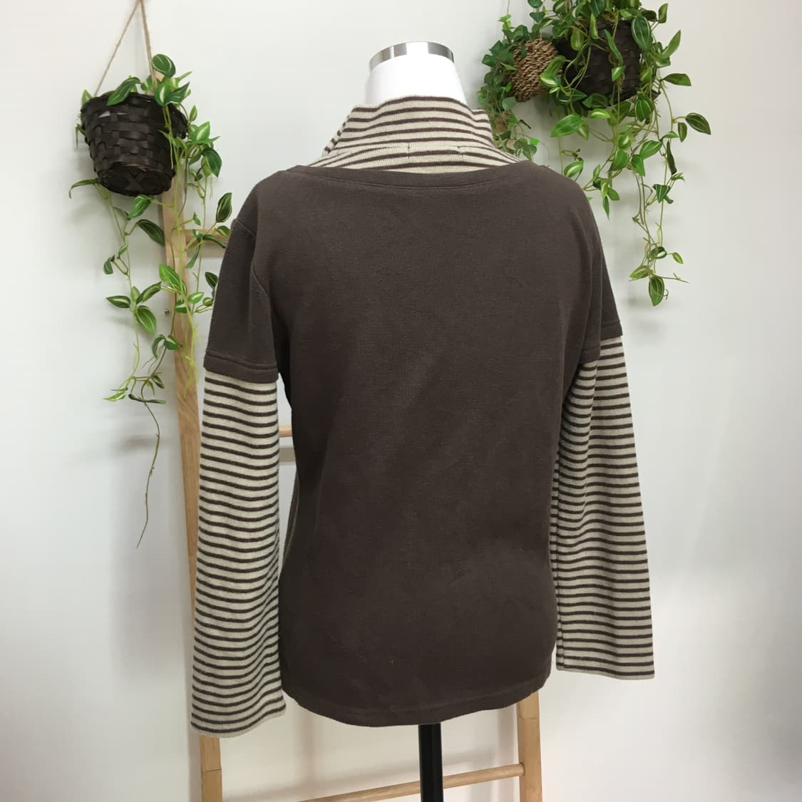 JPN/ 브라운 스트라이프 이너 레이어드티셔츠 모리걸레이어드이너 상품이미지2