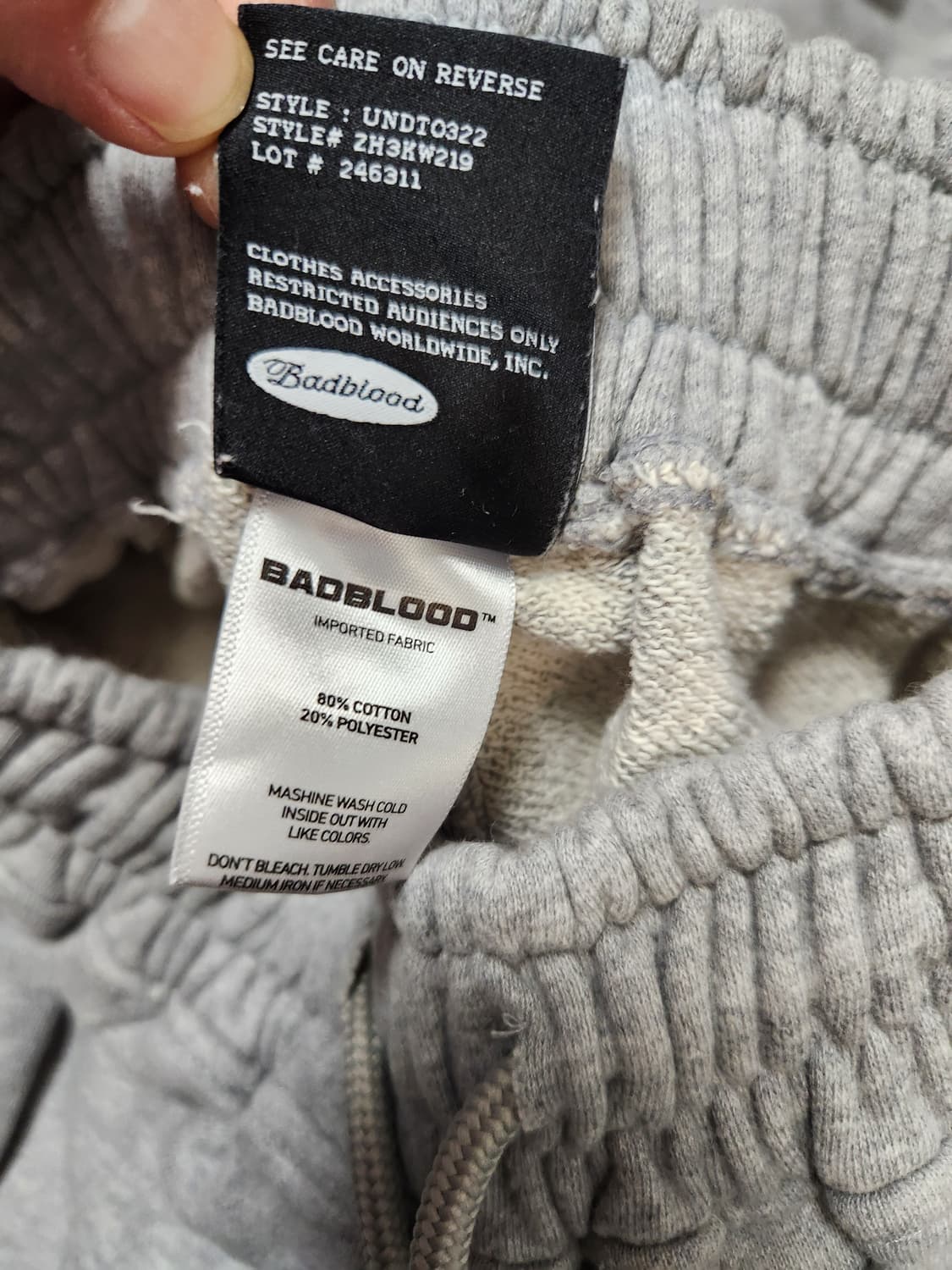 베드블러드 회색 조거 팬츠 XS 상품이미지4