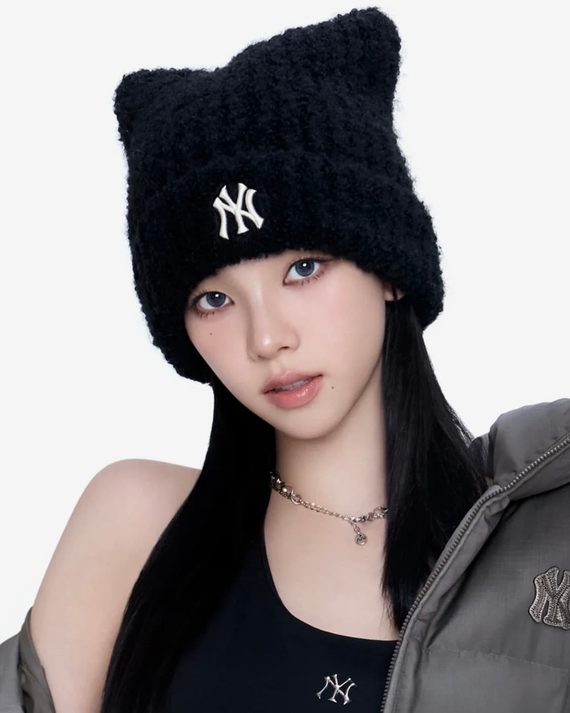 (새상품)MLB 플러시 미야옹 비니 블랙 뉴욕양키스 고양이귀 모자 엠엘비 상품이미지1