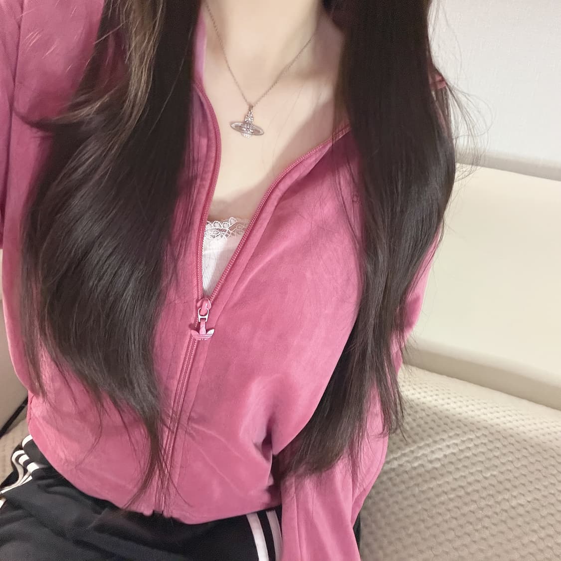 아디다스 핑크 레드 벨벳 트랙탑 져지 m 상품이미지4