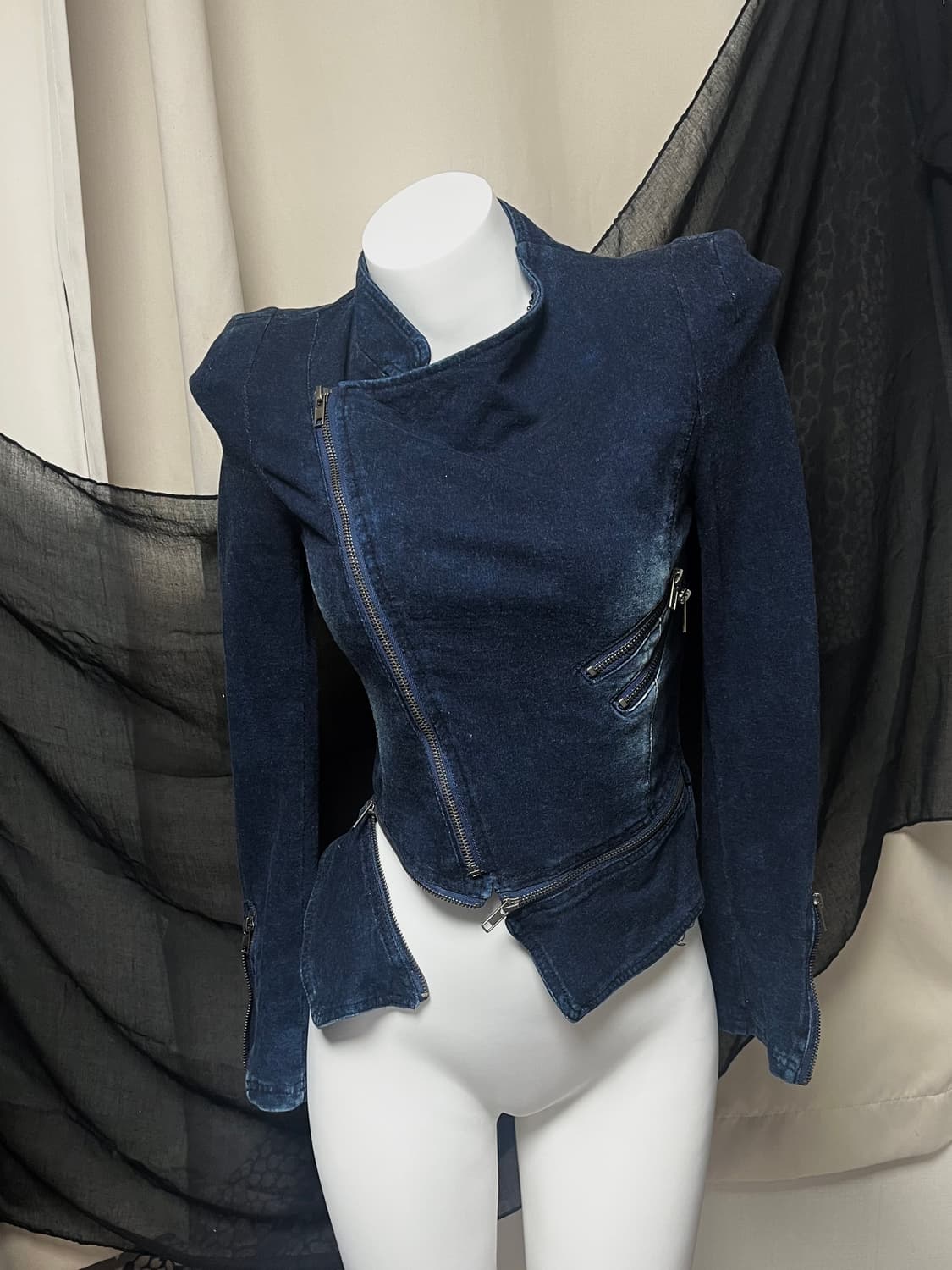 Asymmetric zipper v-kei mood 데님 자켓 M 상품이미지6