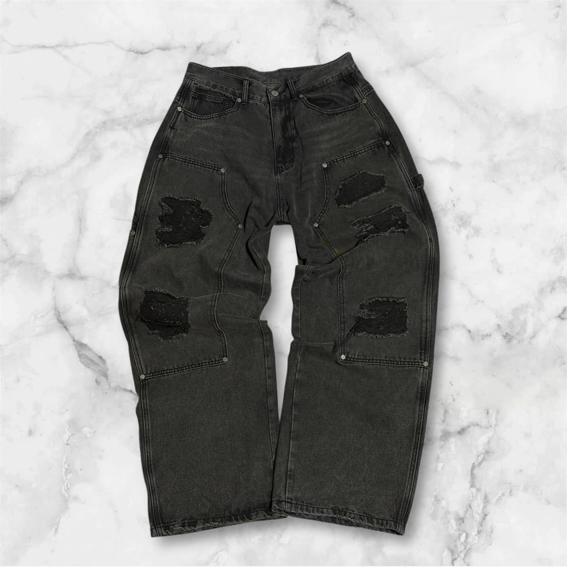 낫포너드 데미지 더블니 데님팬츠 상품이미지1