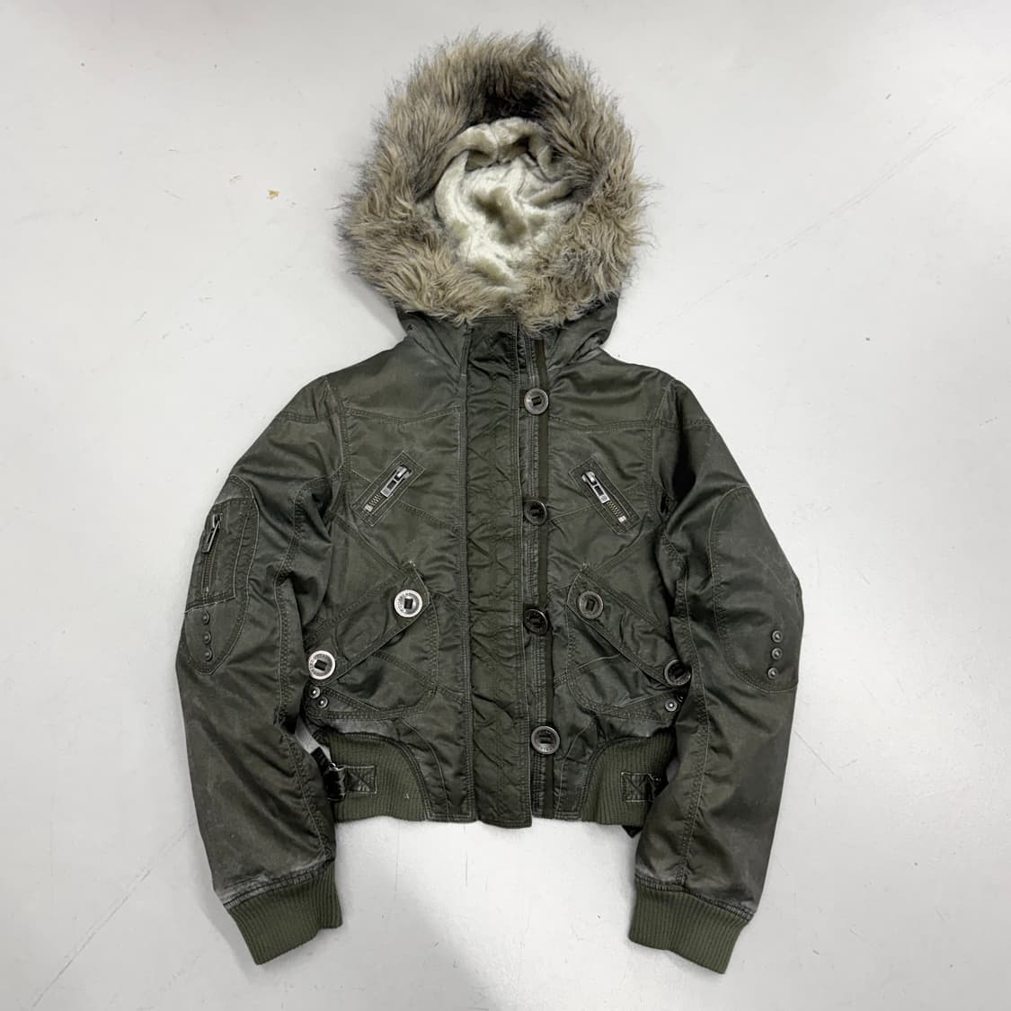 스톤워싱 Y2K 멀티포켓 퍼 크롭 빈티지 항공자켓 상품이미지2