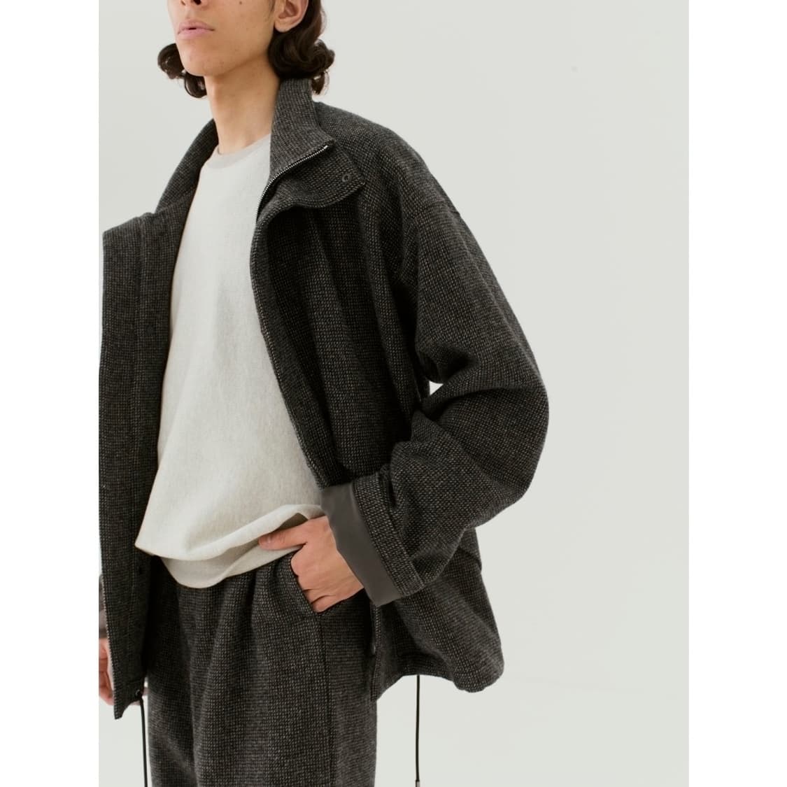 오라리 울 헤어라인 라이트 트위드 집업 블루종 챠콜 5사이즈 상품이미지3