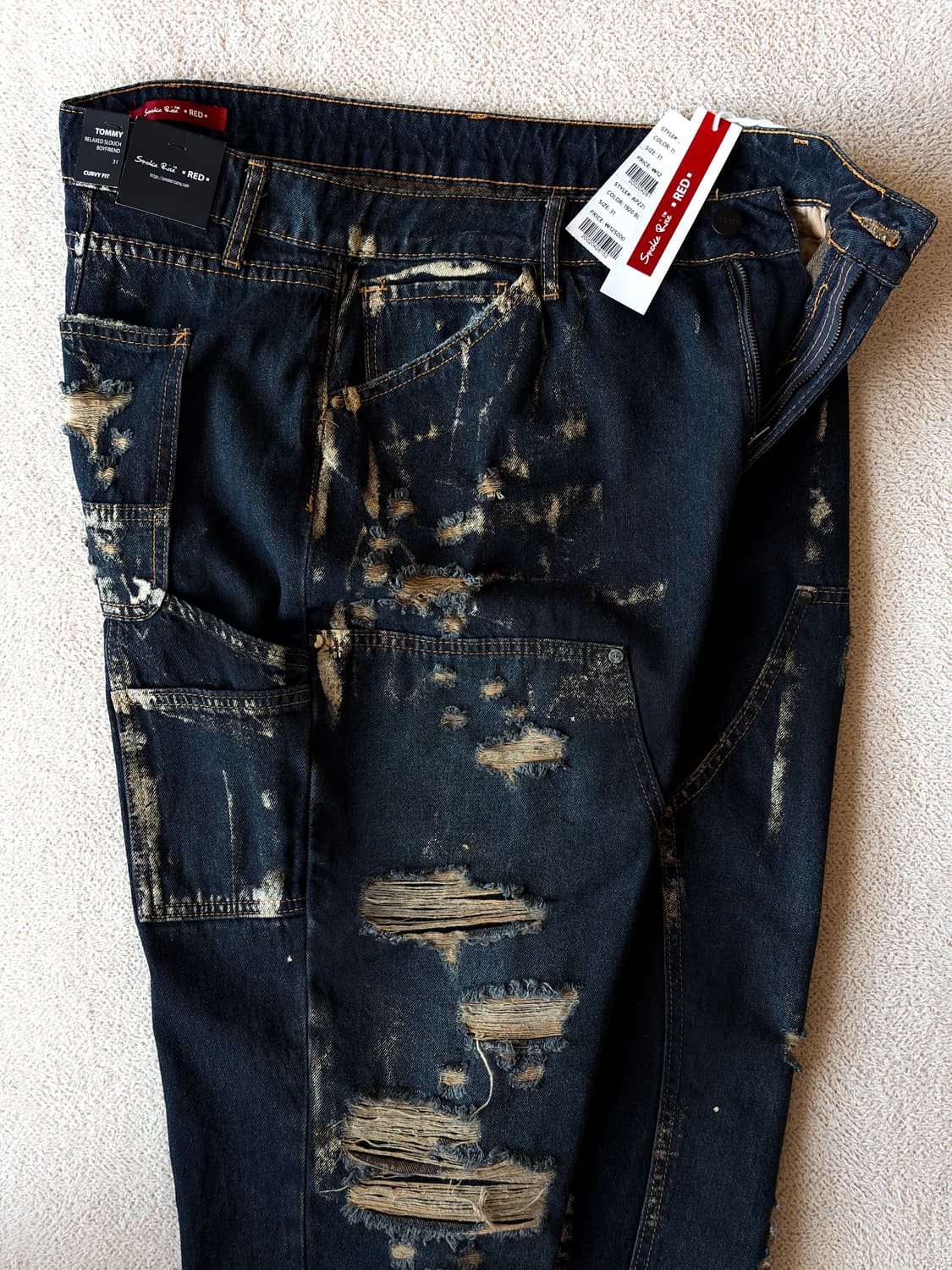 [데드스탁] 스모크라이즈 디스트로이드 글리터 더블니 카펜터 팬츠 상품이미지1