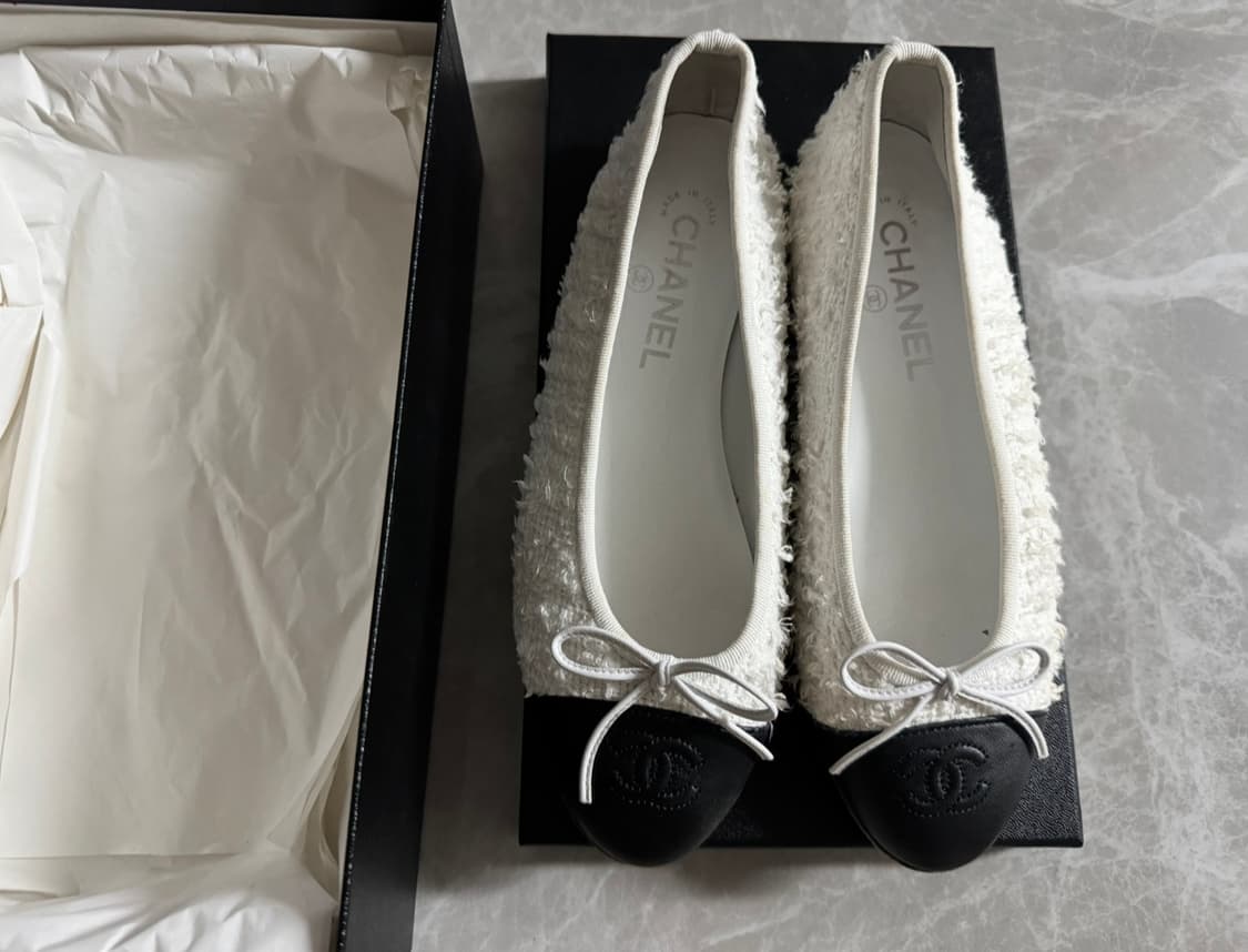 샤넬 트위드 화이트 플랫슈즈 37.5 상품이미지2