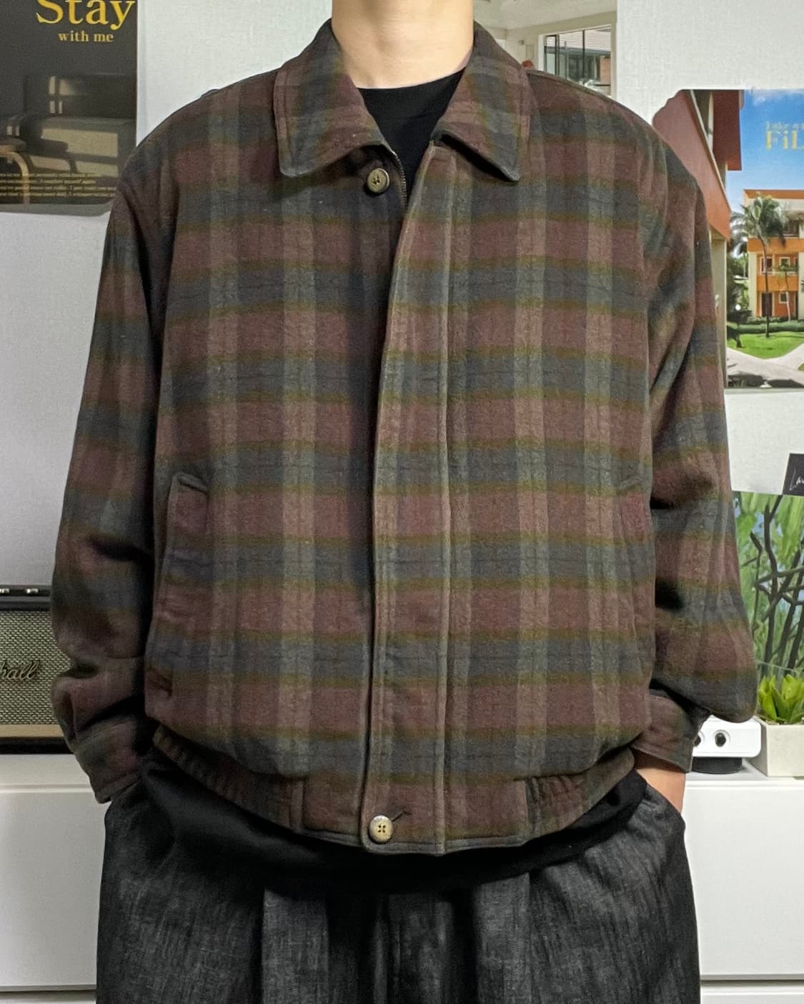 XL 위캔드 오로라 체크패턴 울 블루종 상품이미지1