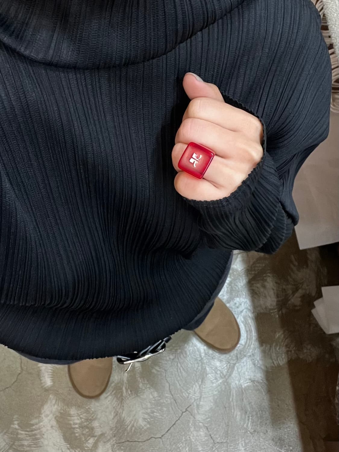 90s courreges 꾸레쥬 아크릴 볼드 링 상품이미지1