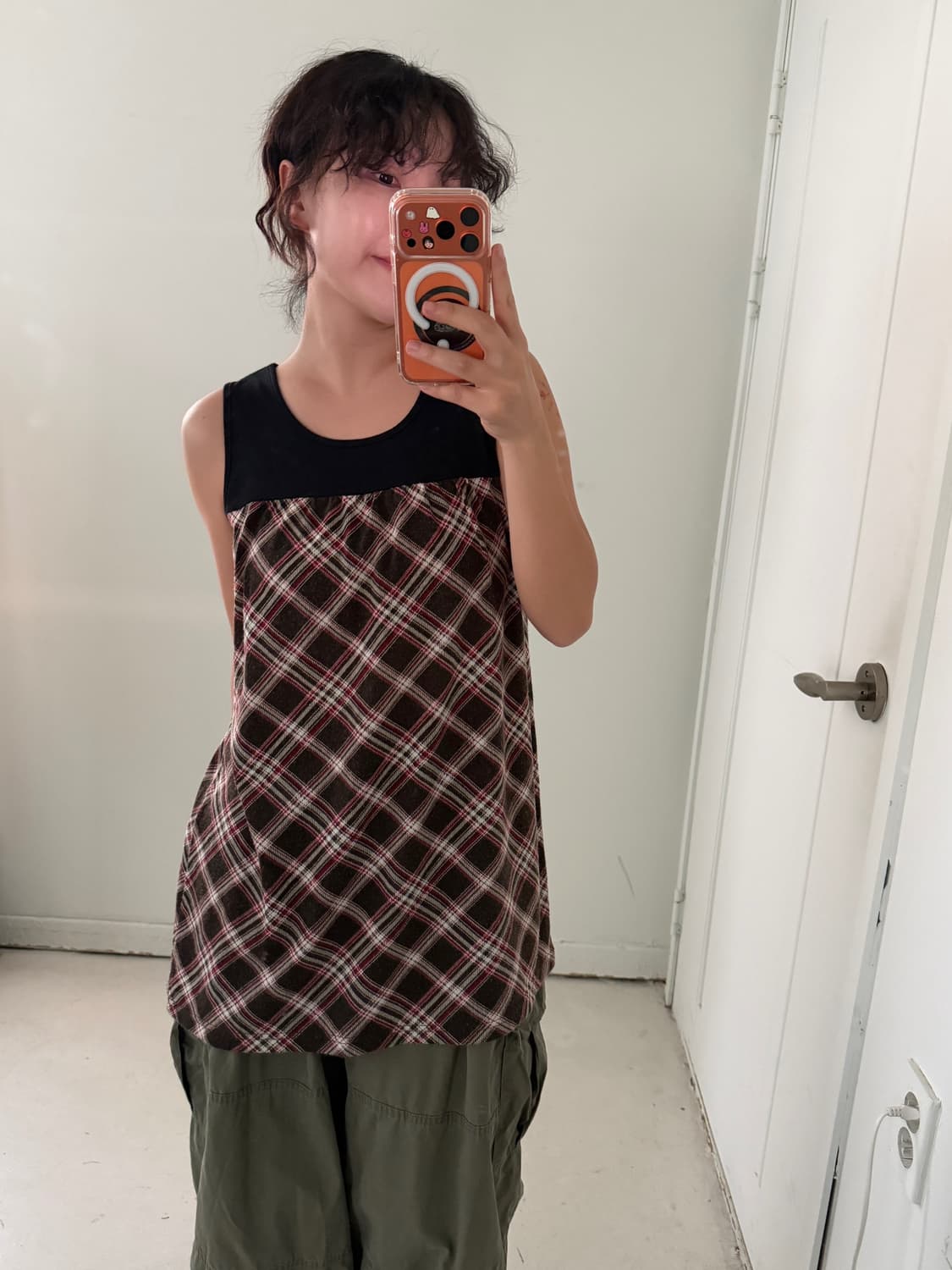 일본빈티지 그런지 체크 슬리브리스 상품이미지1