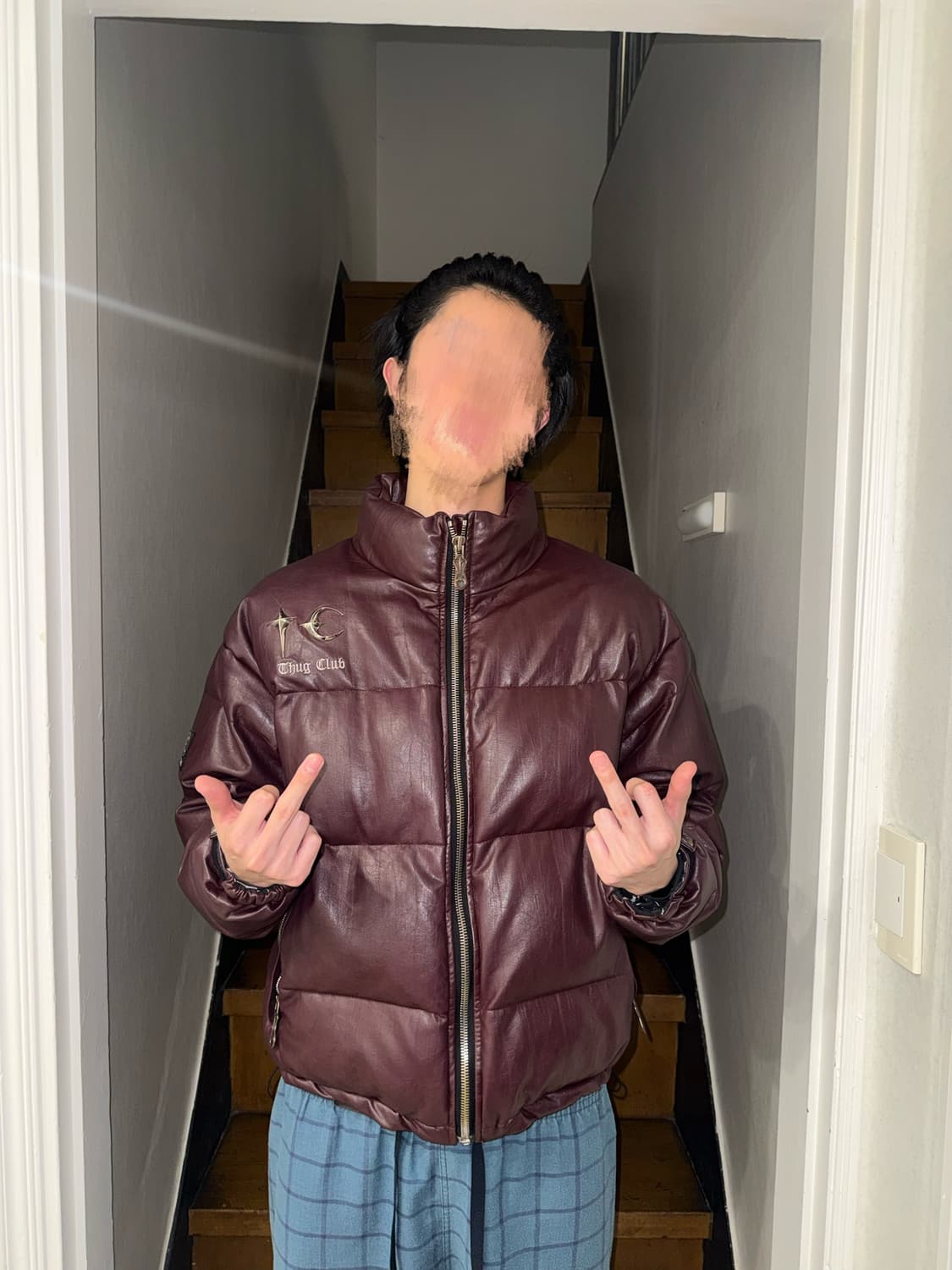 떠그 클럽 레더 퍼퍼 자켓 퍼플 상품이미지1