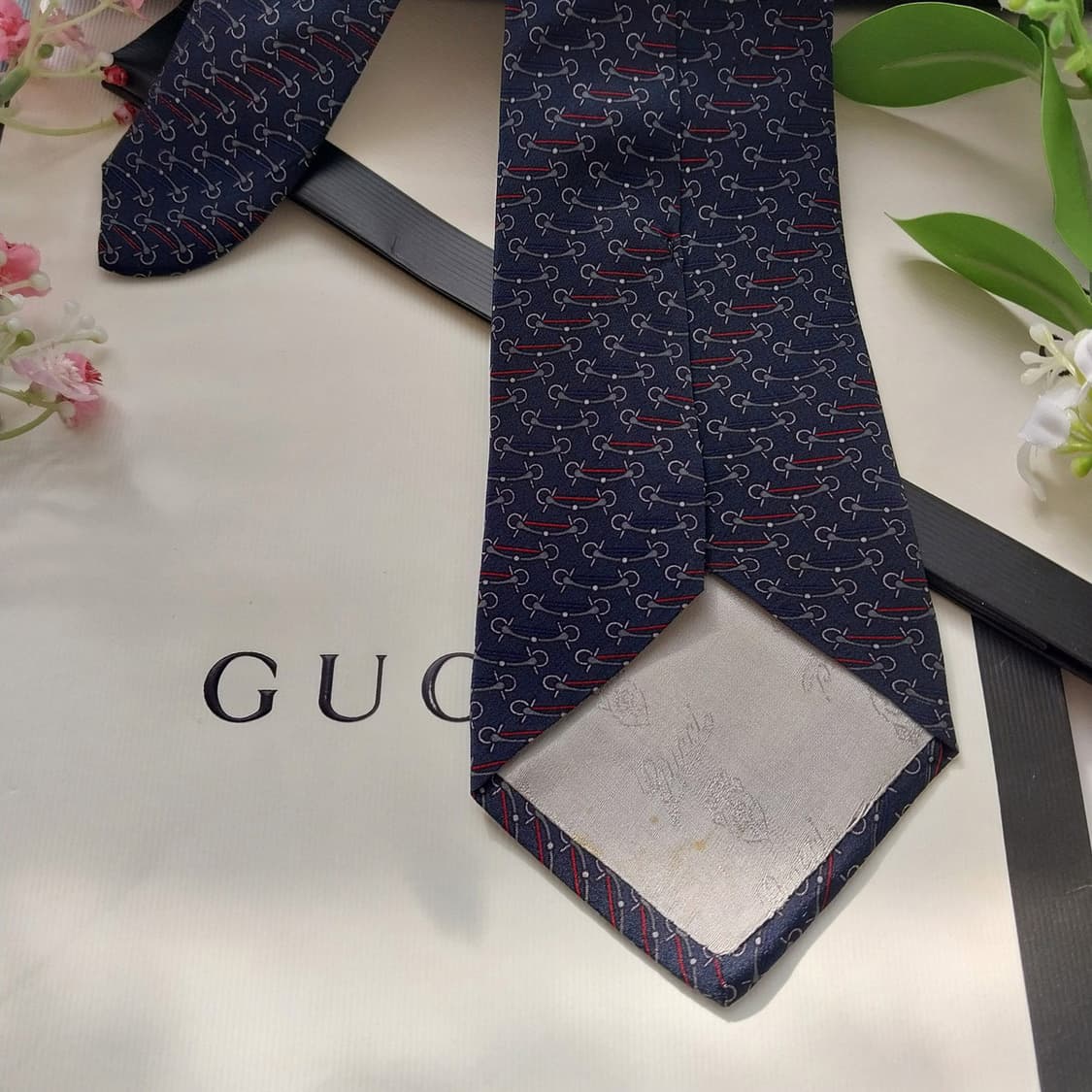 구찌 실크 네이비 홀스빗 패턴 넥타이 8.6cm A등급 K1861 상품이미지7