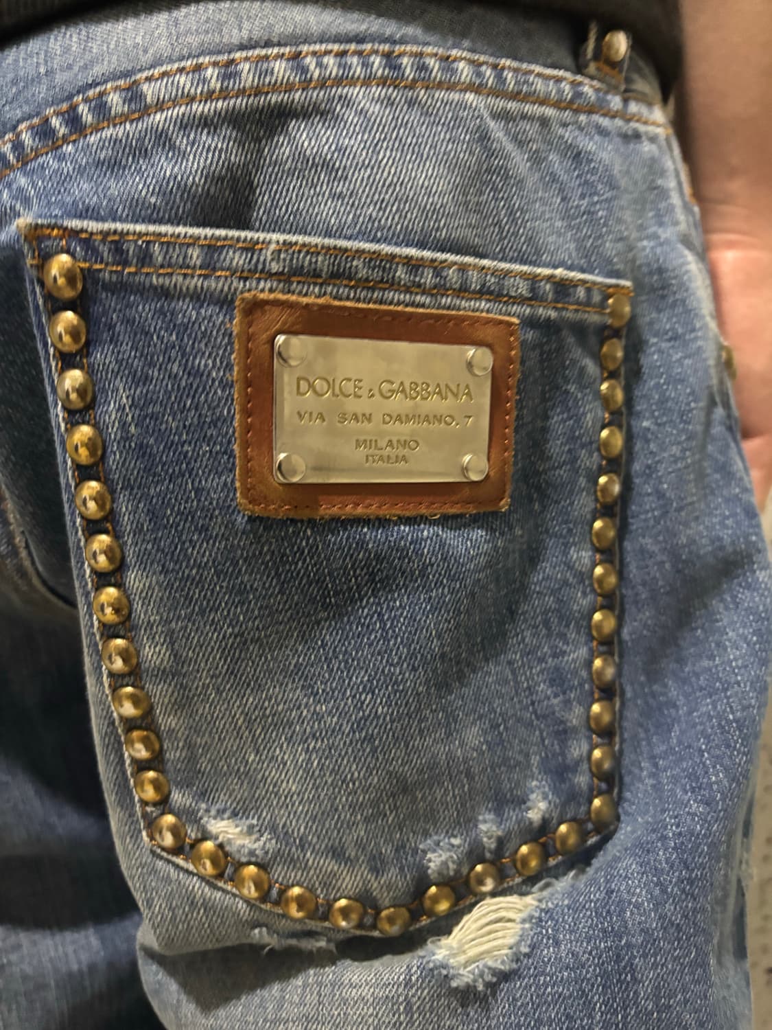 돌체앤가바나 로우라이즈 스트레이트 스터드 장식 팬츠 32 상품이미지3