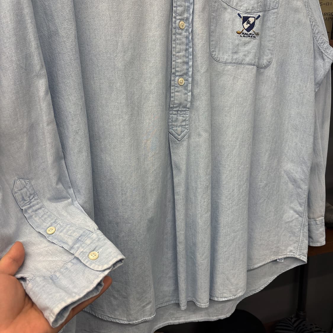 90s 폴로 랄프로렌 골프클럽 엠브로이드 풀오버 샴브레이셔츠 N1010 상품이미지4